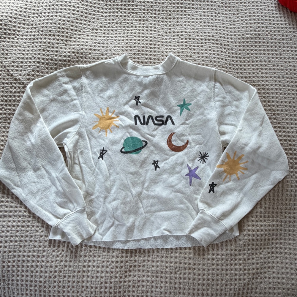 Mighty Fine White Sweatshirt with NASA Space Designs